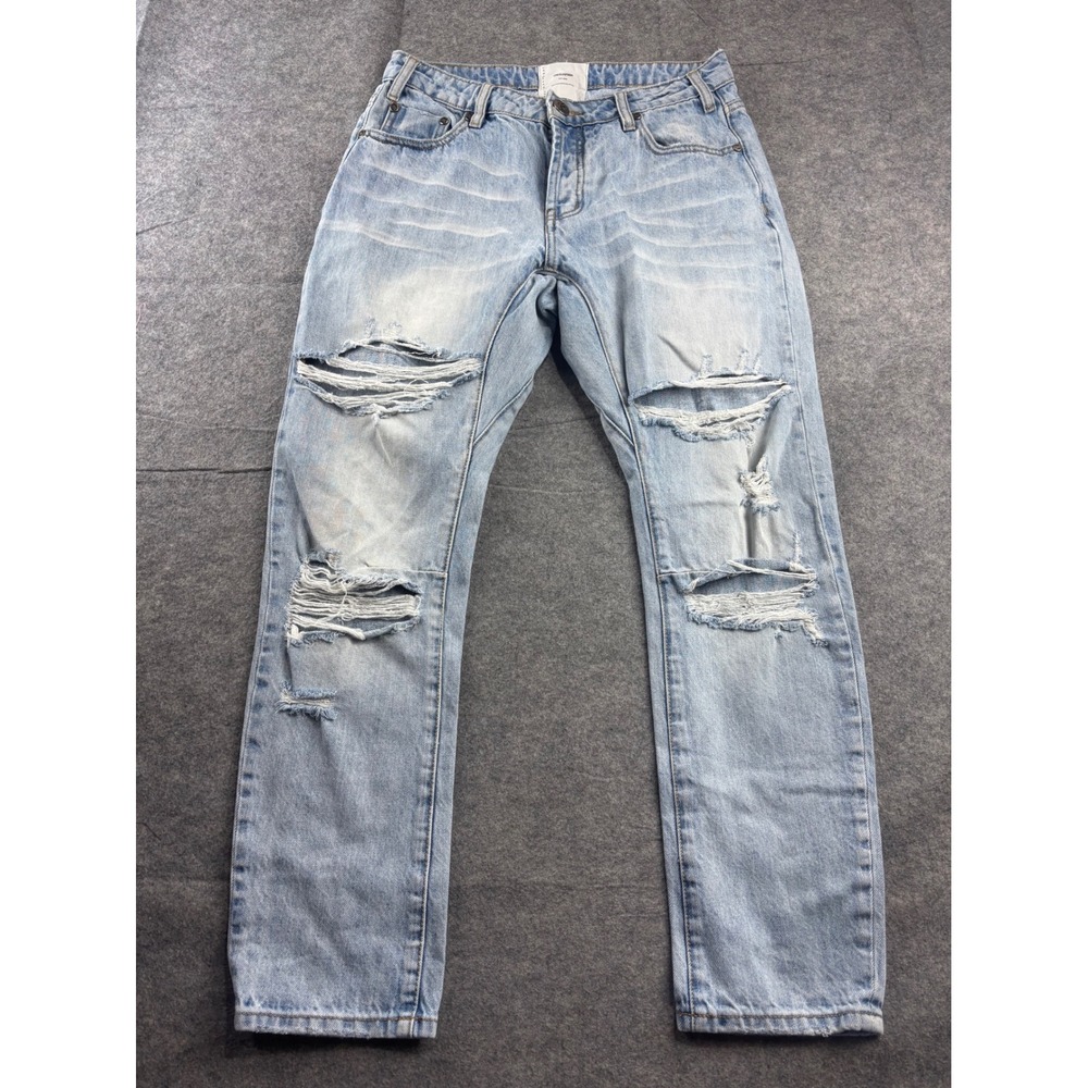 OneTeaspoon Light Wash Distressed Ripped Straight Leg Jeans Cotton Blend Size 26